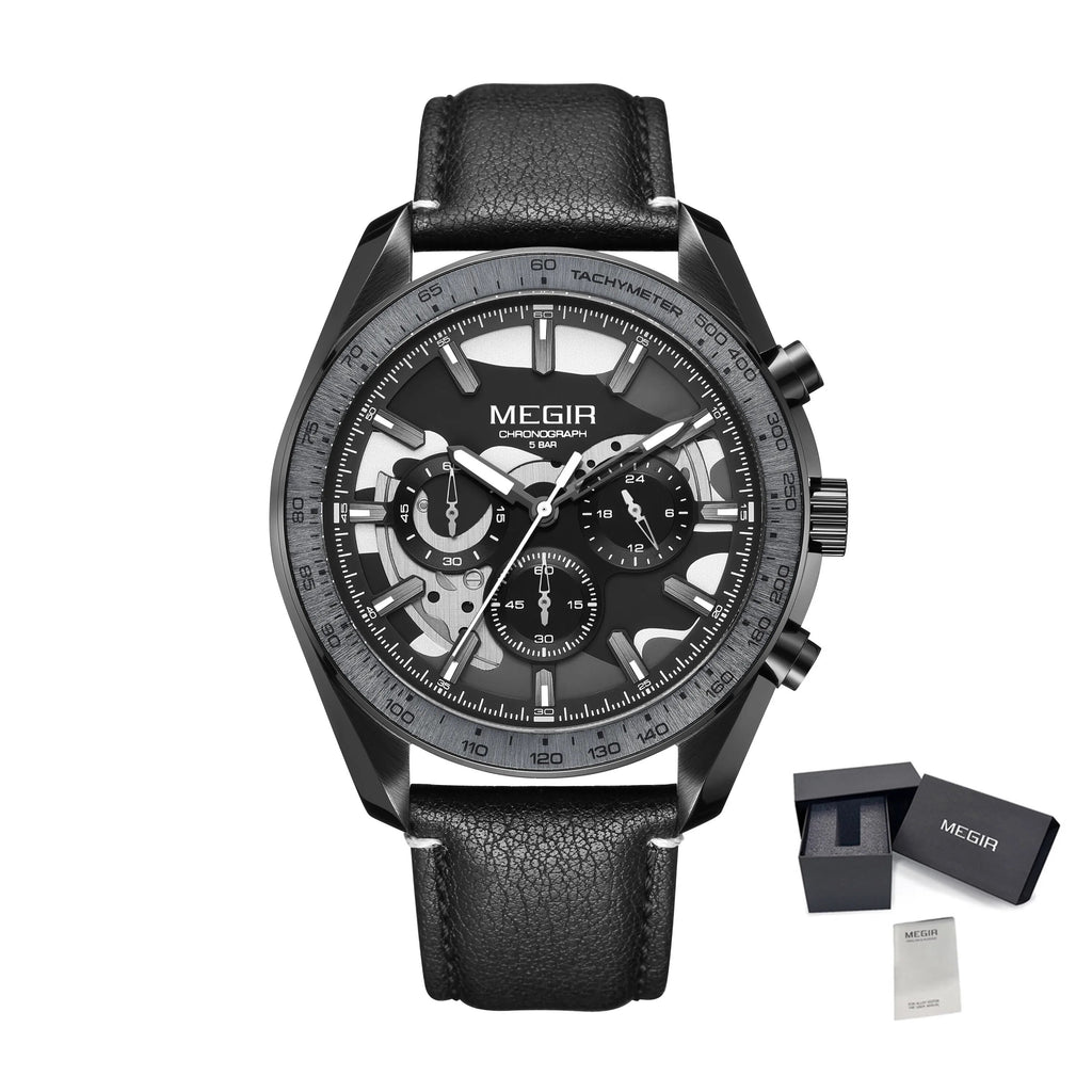 MEGIR Luxury Men's Business Casual Watches Leather Waterproof Quartz Chronograph Male Clock Wristwatch Relogio Masculino 8408