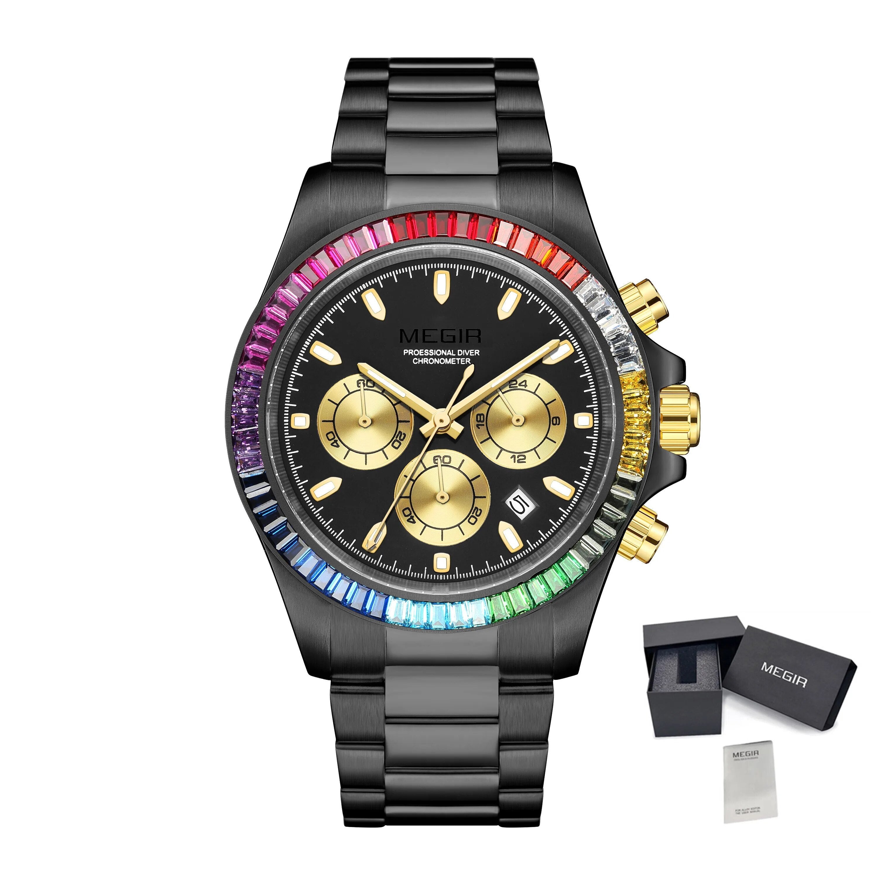 MEGIR Mens Watches Top Brand Luxury Business Wristwatches Stainless Steel Waterproof Date Quartz Chronograph Reloj Hombre 8410
