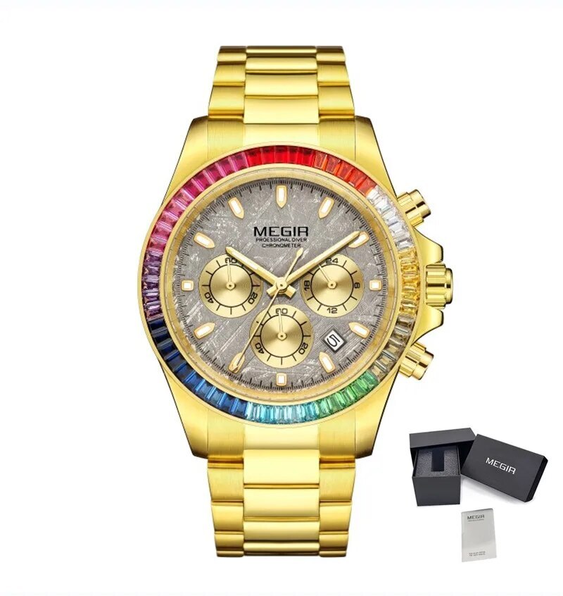 MEGIR Mens Watches Top Brand Luxury Business Wristwatches Stainless Steel Waterproof Date Quartz Chronograph Reloj Hombre 8410