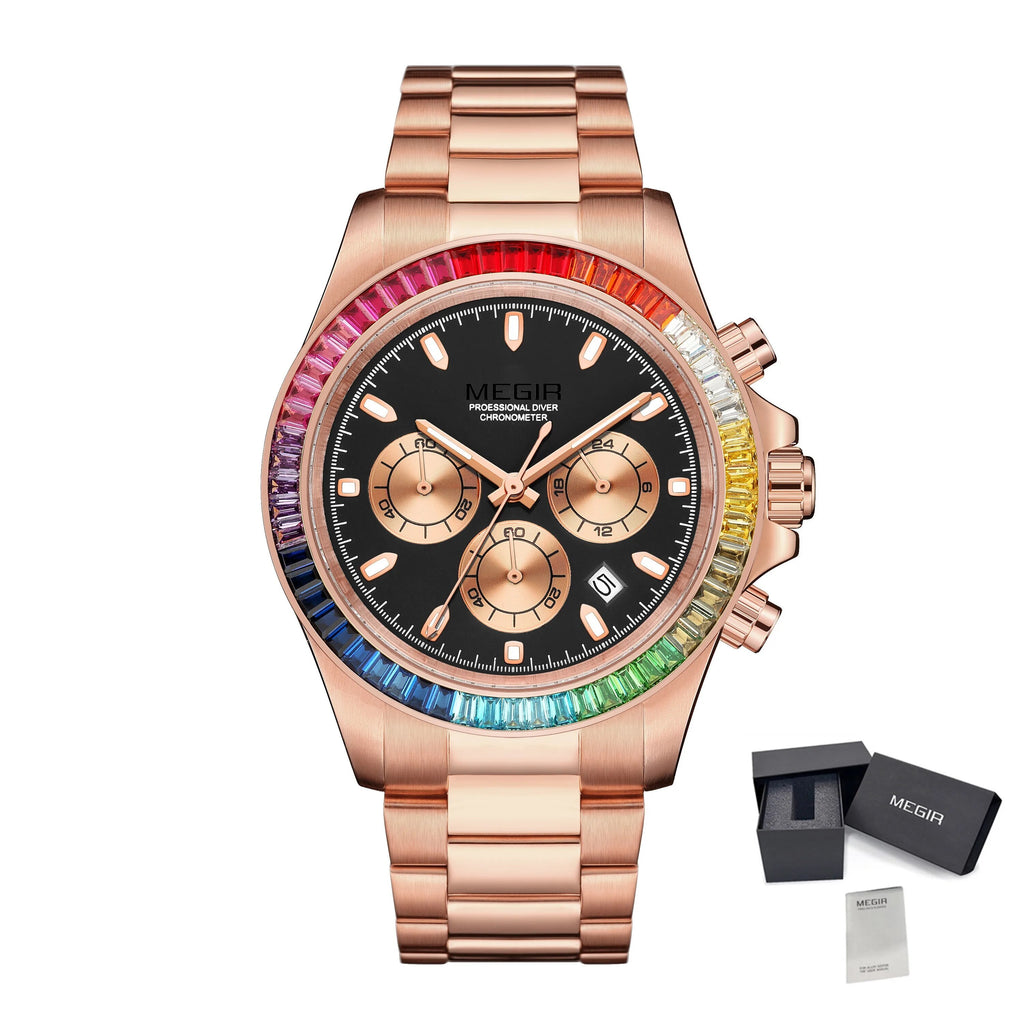 MEGIR Mens Watches Top Brand Luxury Business Wristwatches Stainless Steel Waterproof Date Quartz Chronograph Reloj Hombre 8410