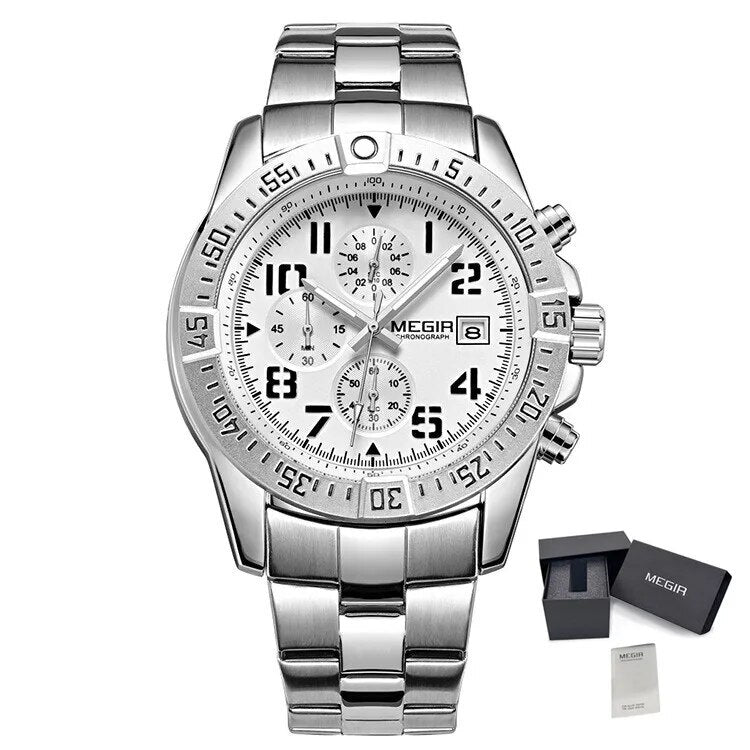 MEGIR Men's Business Quartz Watches Top Luxury Brand Casual Wristwatch Waterproof Date Clock Stainless Steel Man Chronograph 2030