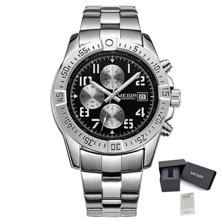 MEGIR Men's Business Quartz Watches Top Luxury Brand Casual Wristwatch Waterproof Date Clock Stainless Steel Man Chronograph 2030