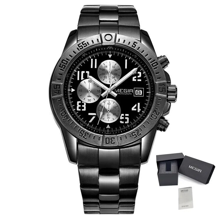 MEGIR Men's Business Quartz Watches Top Luxury Brand Casual Wristwatch Waterproof Date Clock Stainless Steel Man Chronograph 2030