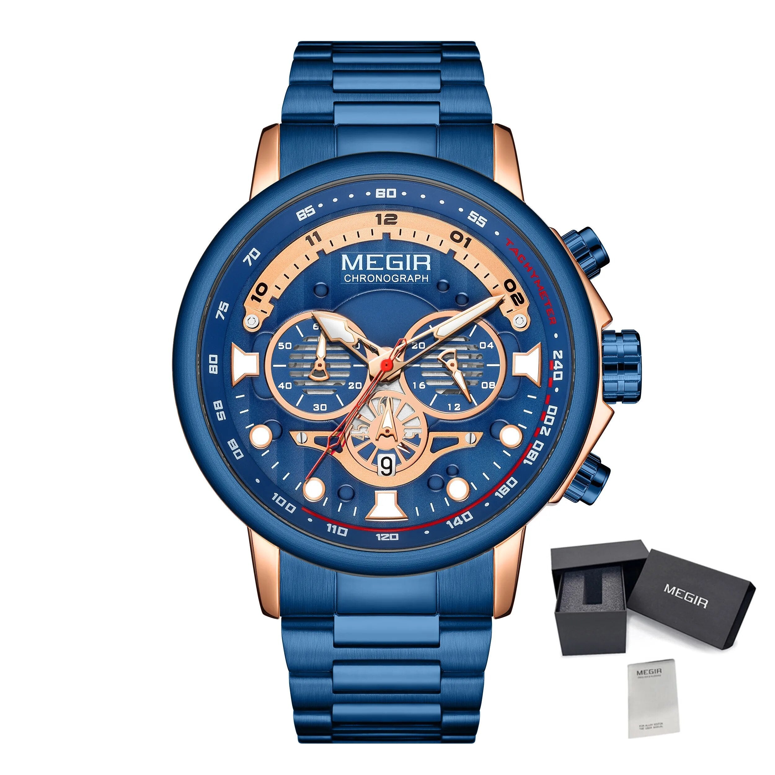MEGIR Luxury Men Watches Stainless Steel Quartz Wristwatches Fashion Men Business Watch Clock Male Chronograph Relogio Masculino 2223