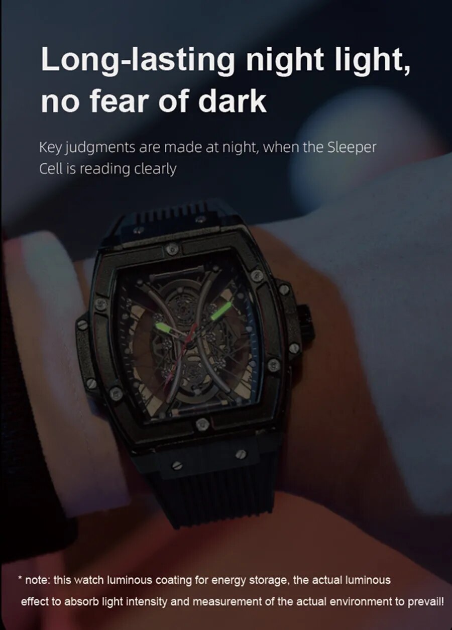 RUIMAS Quartz Sport Watches for Man Hollow Out Fashion Men Wristwatch 3ATM Waterproof Silicone Strap Clock Relogio Masculino 334