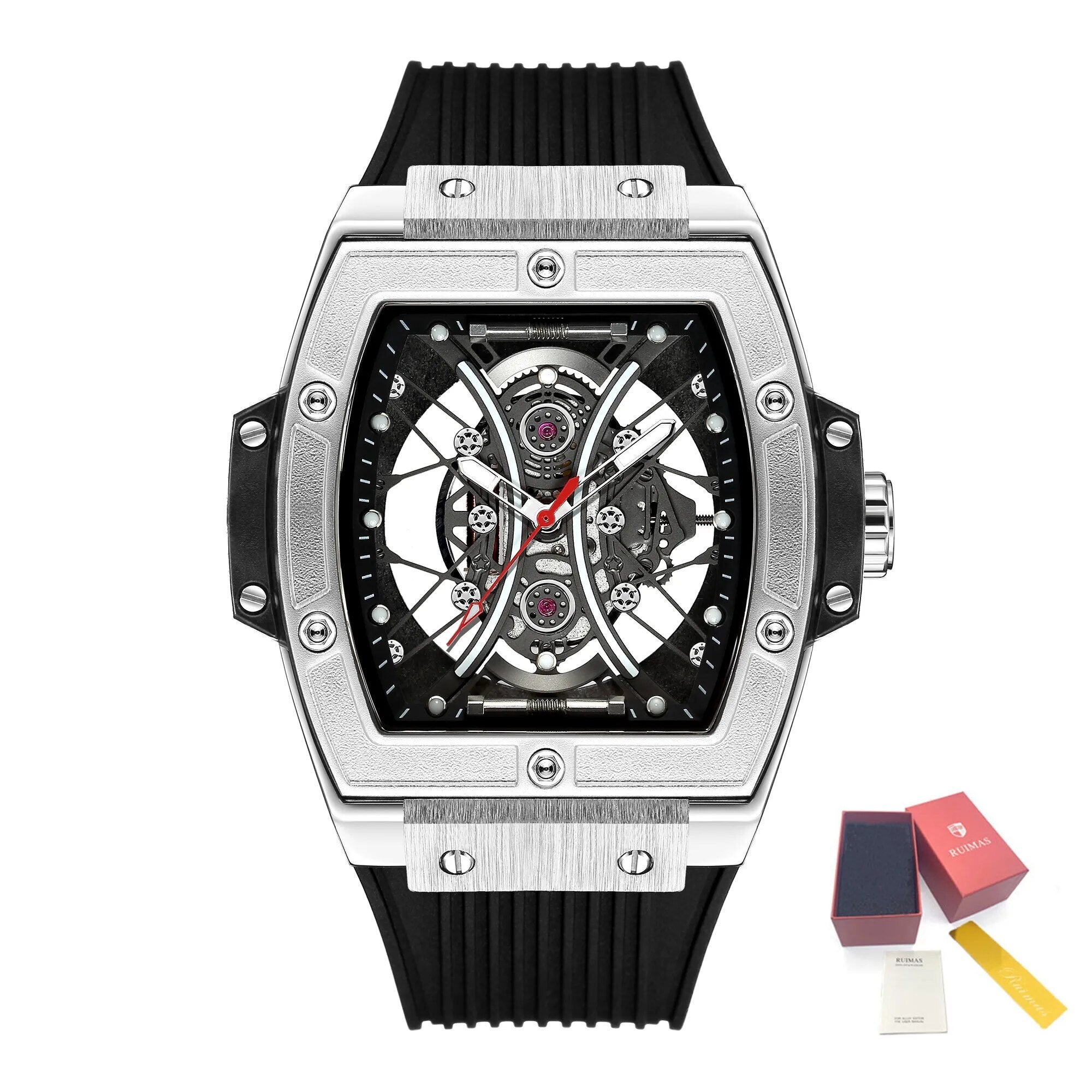 RUIMAS Quartz Sport Watches for Man Hollow Out Fashion Men Wristwatch 3ATM Waterproof Silicone Strap Clock Relogio Masculino 334