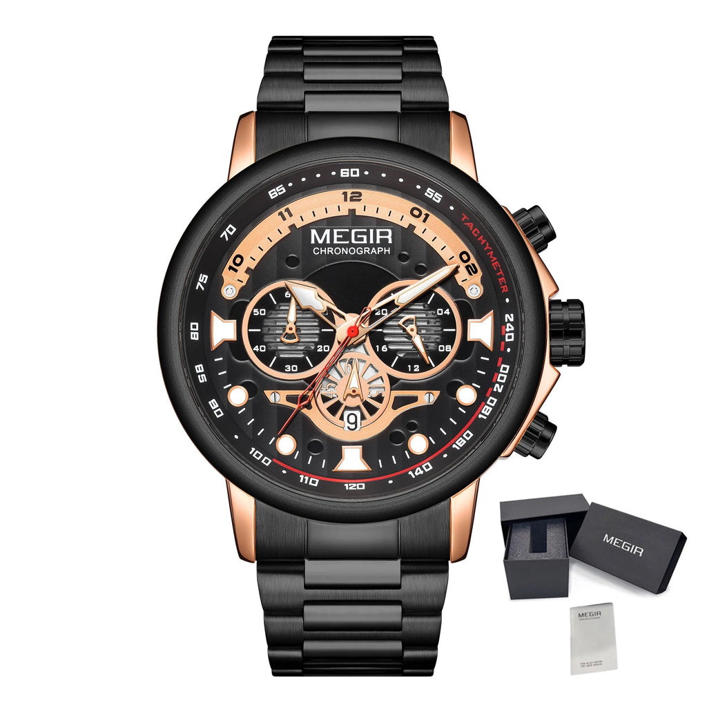 MEGIR Luxury Men Watches Stainless Steel Quartz Wristwatches Fashion Men Business Watch Clock Male Chronograph Relogio Masculino 2223