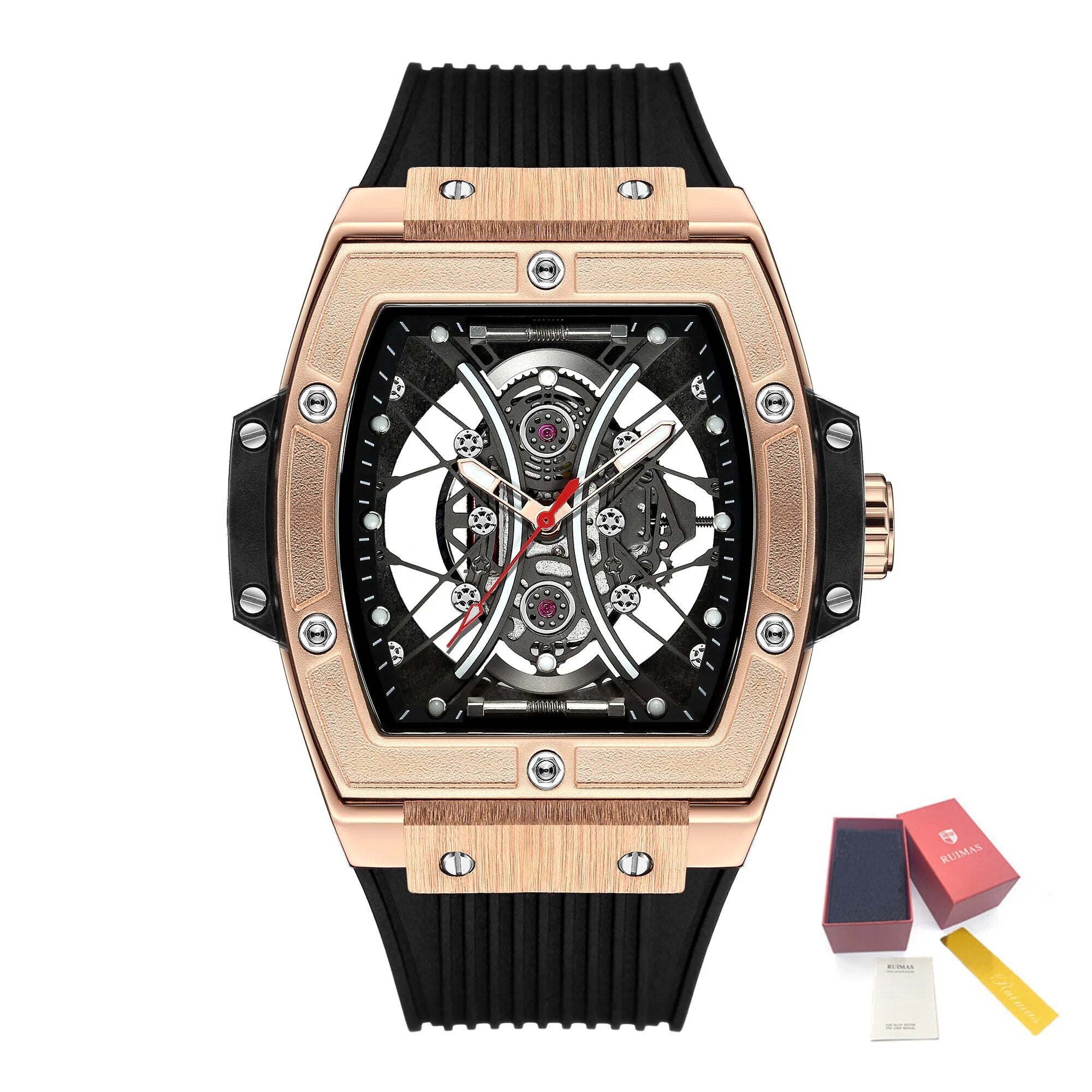 RUIMAS Quartz Sport Watches for Man Hollow Out Fashion Men Wristwatch 3ATM Waterproof Silicone Strap Clock Relogio Masculino 334