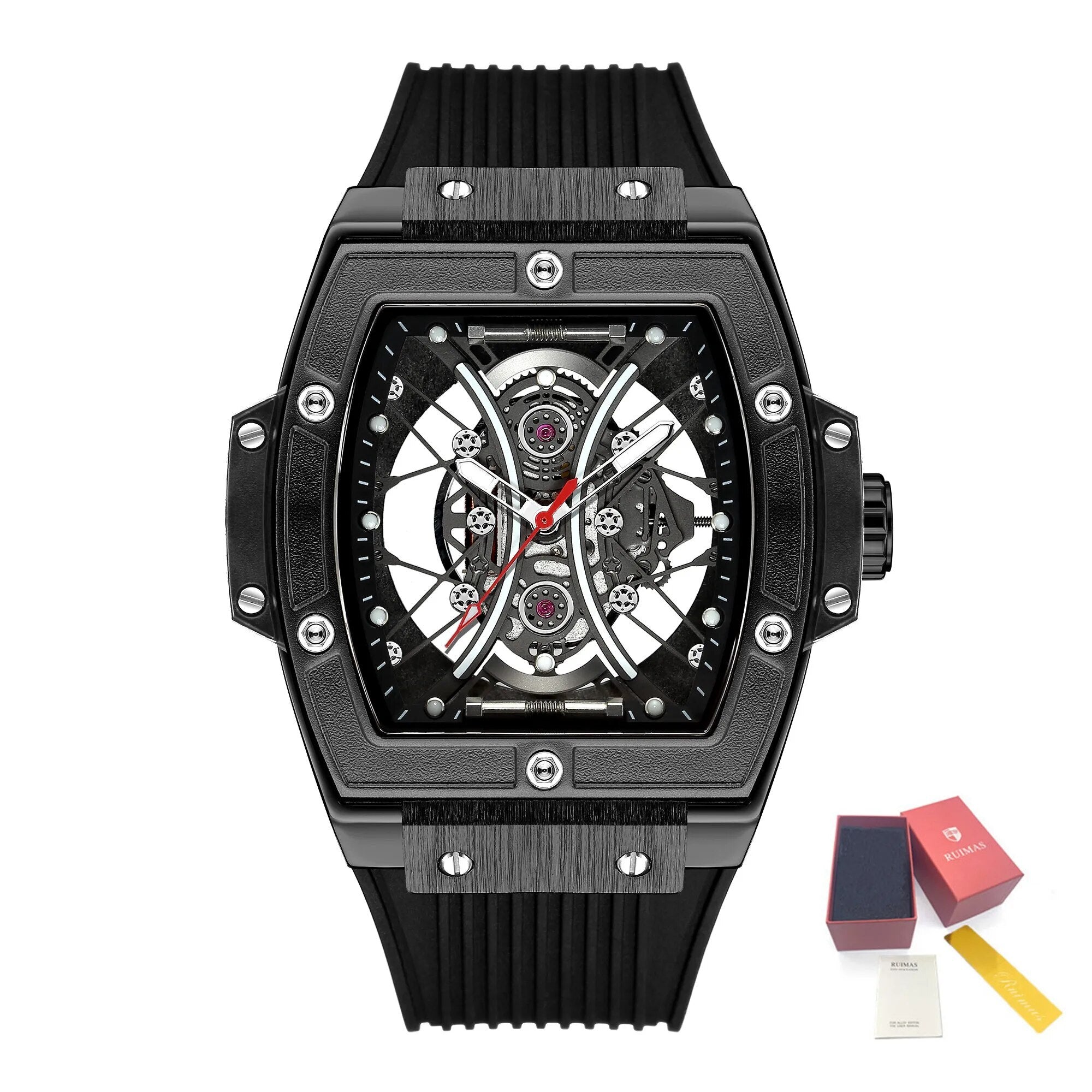 RUIMAS Quartz Sport Watches for Man Hollow Out Fashion Men Wristwatch 3ATM Waterproof Silicone Strap Clock Relogio Masculino 334