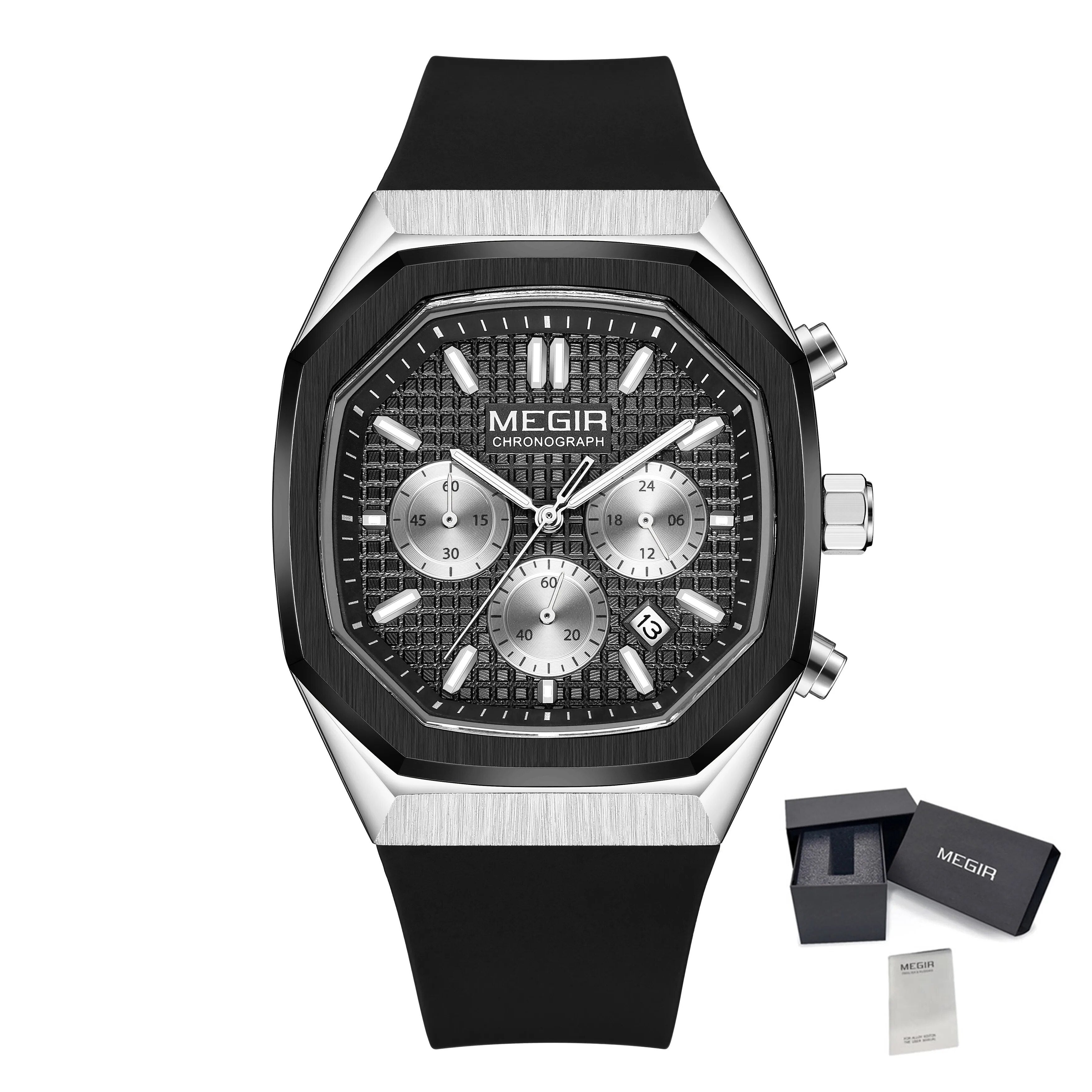 MEGIR Fashion Sport Military Watches for Men Luxury Quartz Wristwatch Silicone Strap Waterproof Date Clock 24-hour Reloj Hombre 2215