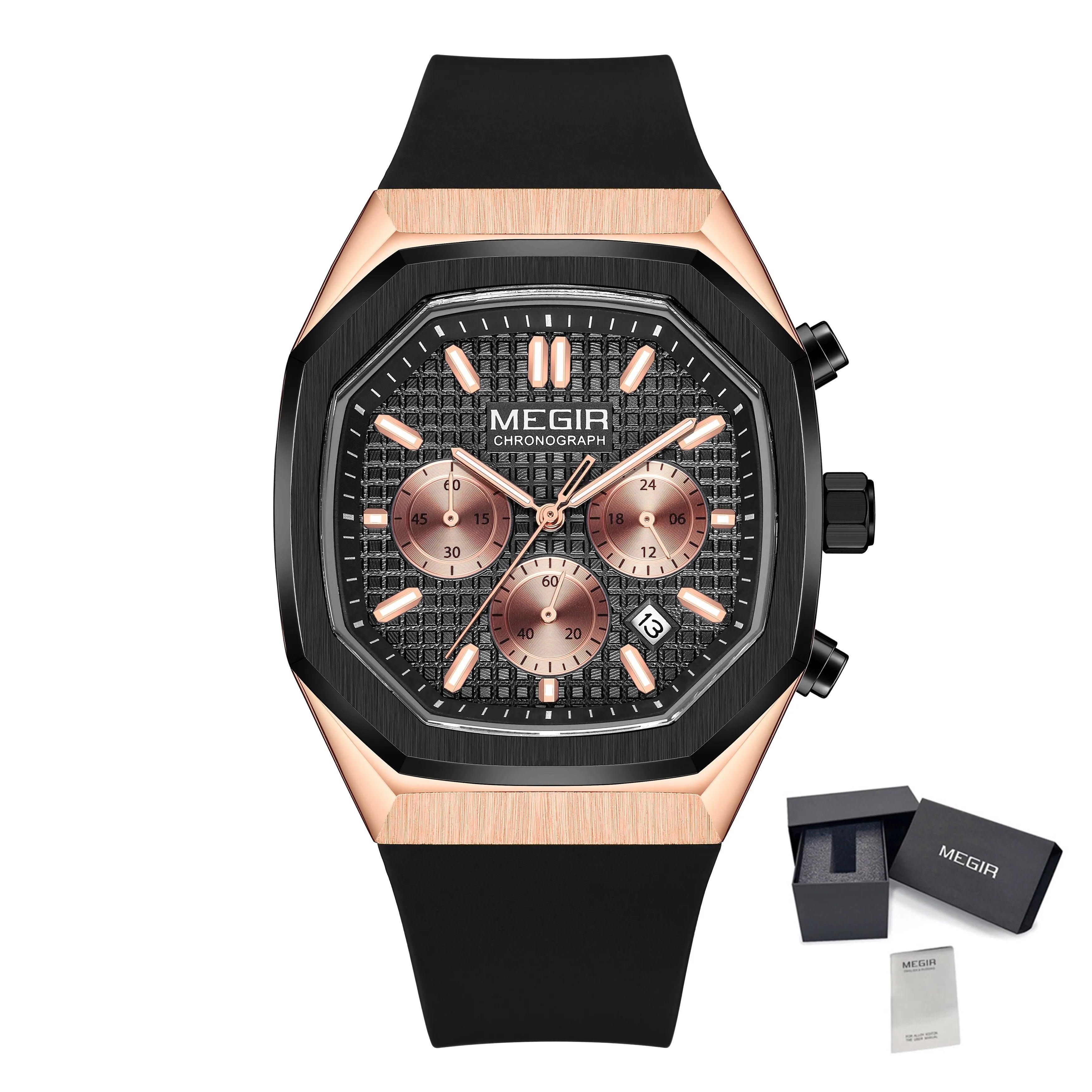 MEGIR Fashion Sport Military Watches for Men Luxury Quartz Wristwatch Silicone Strap Waterproof Date Clock 24-hour Reloj Hombre 2215