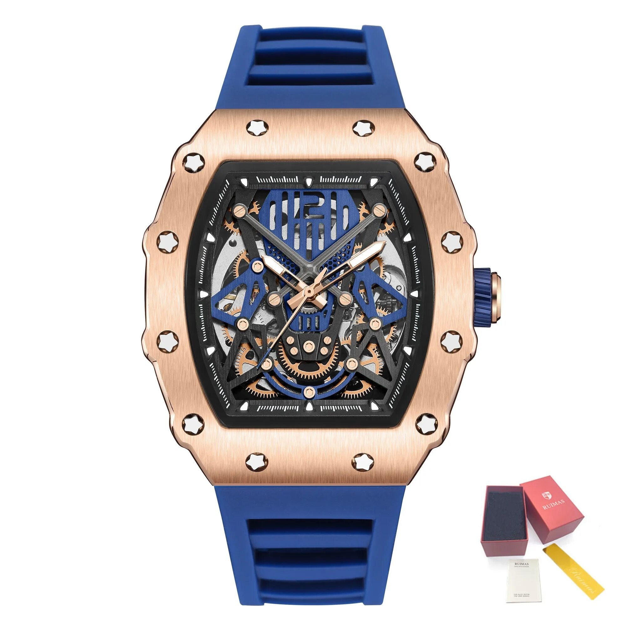 RUIMAS Luxury Watch Men Fashion Automatic Mechanical Watches Clock Silicone Strap Sport Casual Wristwatch Big Dial Reloj Hombre 341