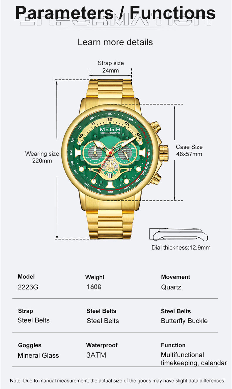 MEGIR Luxury Men Watches Stainless Steel Quartz Wristwatches Fashion Men Business Watch Clock Male Chronograph Relogio Masculino 2223