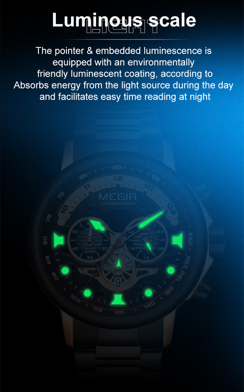 MEGIR Luxury Men Watches Stainless Steel Quartz Wristwatches Fashion Men Business Watch Clock Male Chronograph Relogio Masculino 2223