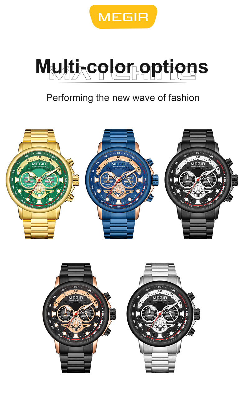 MEGIR Luxury Men Watches Stainless Steel Quartz Wristwatches Fashion Men Business Watch Clock Male Chronograph Relogio Masculino 2223