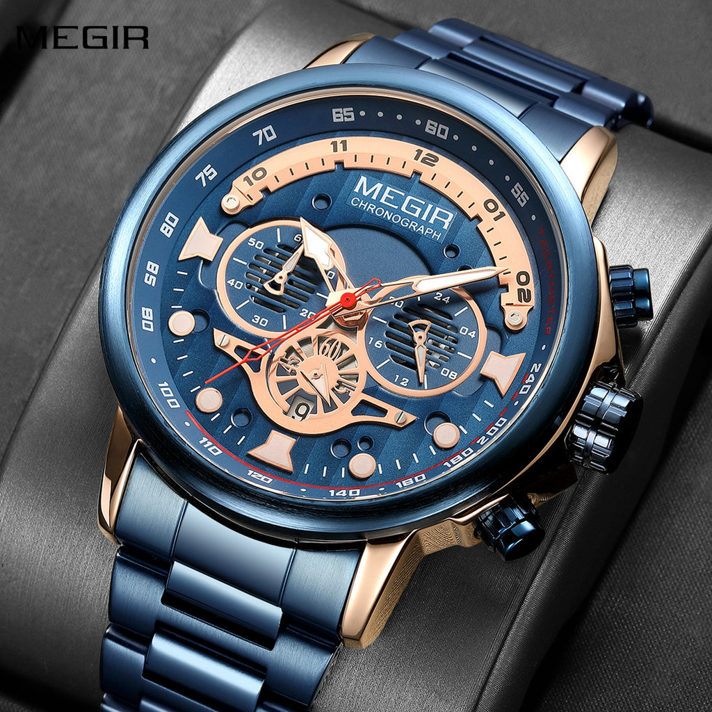 MEGIR Luxury Men Watches Stainless Steel Quartz Wristwatches Fashion Men Business Watch Clock Male Chronograph Relogio Masculino 2223