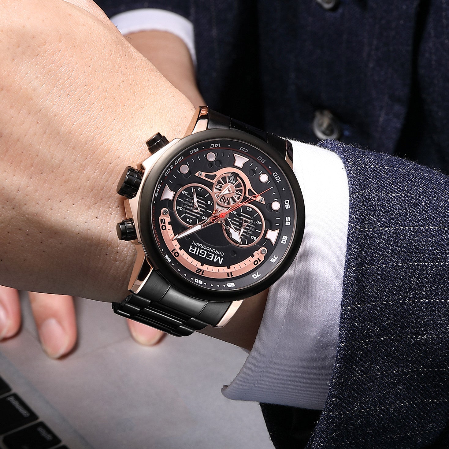 MEGIR Luxury Men Watches Stainless Steel Quartz Wristwatches Fashion Men Business Watch Clock Male Chronograph Relogio Masculino 2223