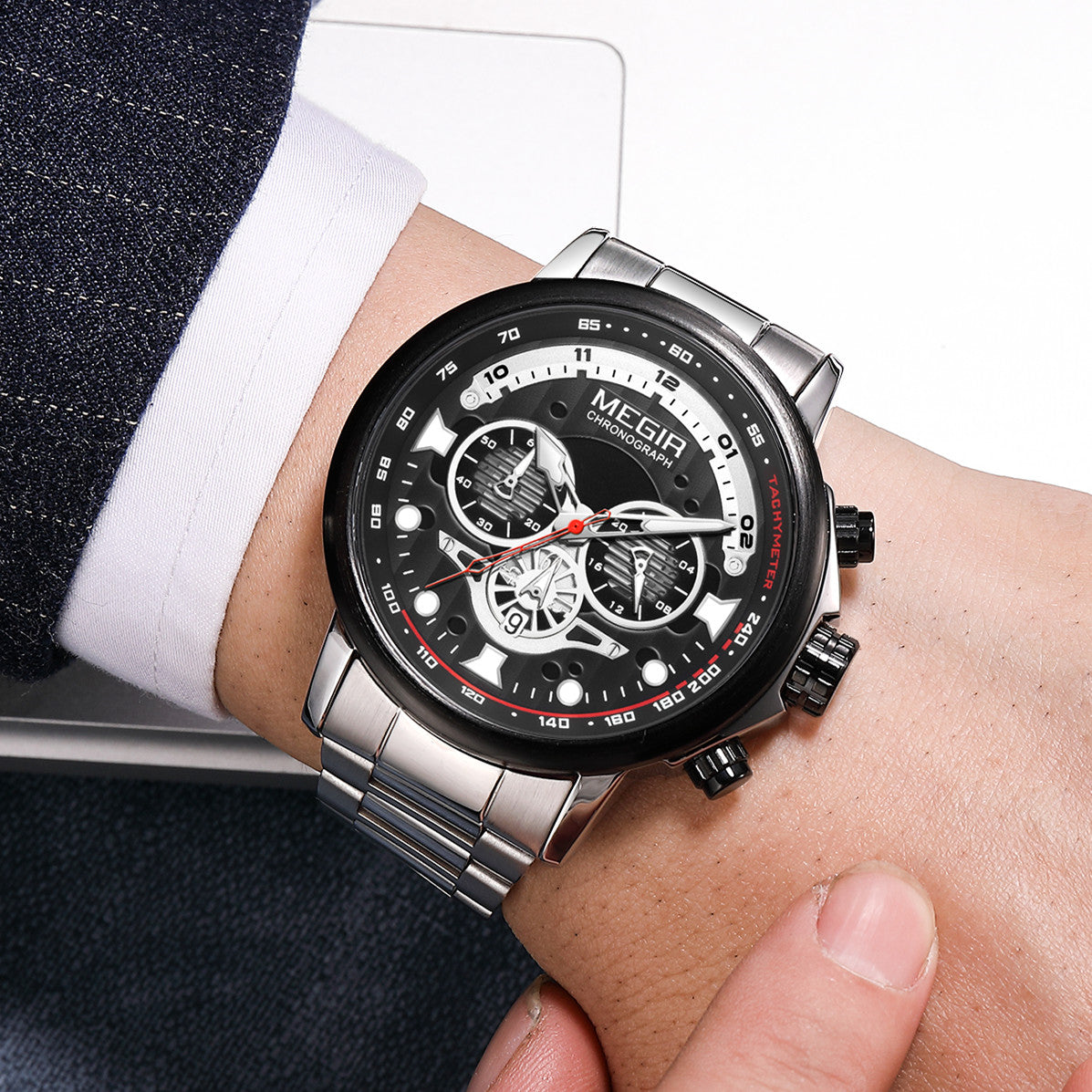 MEGIR Luxury Men Watches Stainless Steel Quartz Wristwatches Fashion Men Business Watch Clock Male Chronograph Relogio Masculino 2223