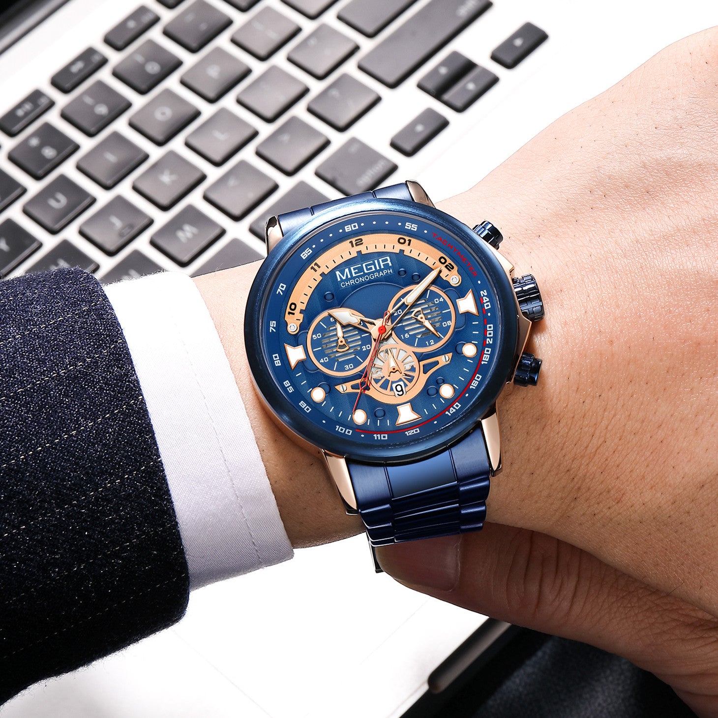 MEGIR Luxury Men Watches Stainless Steel Quartz Wristwatches Fashion Men Business Watch Clock Male Chronograph Relogio Masculino 2223