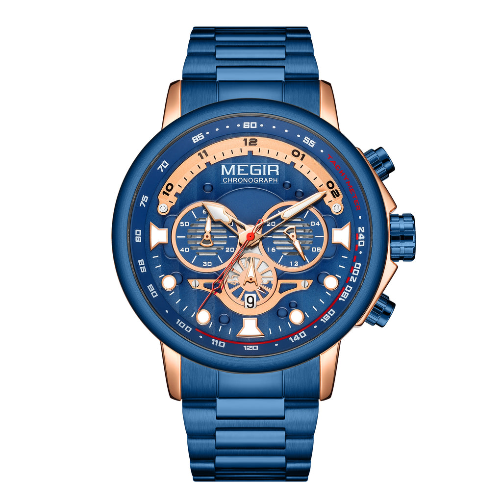 MEGIR Luxury Men Watches Stainless Steel Quartz Wristwatches Fashion Men Business Watch Clock Male Chronograph Relogio Masculino 2223