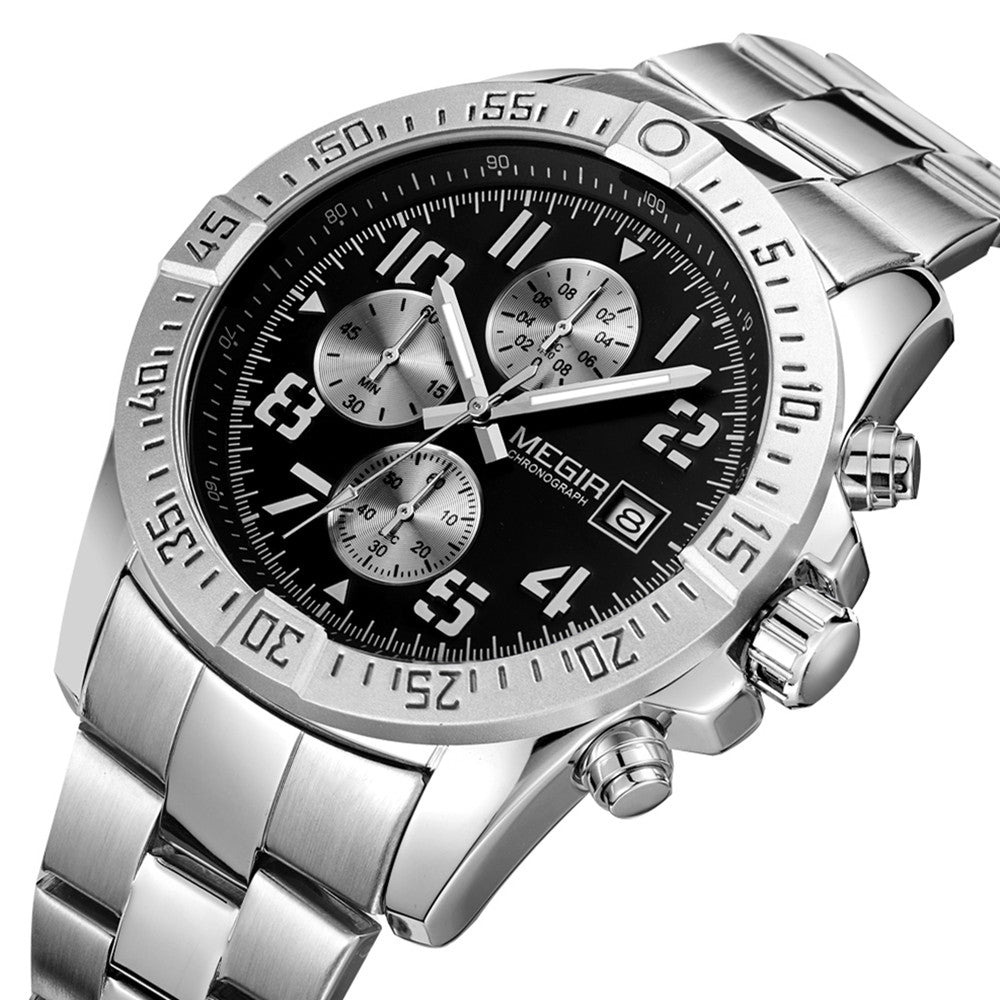 MEGIR Men's Business Quartz Watches Top Luxury Brand Casual Wristwatch Waterproof Date Clock Stainless Steel Man Chronograph 2030