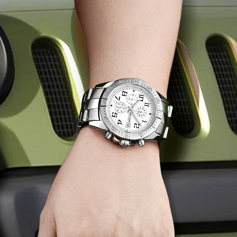 MEGIR Men's Business Quartz Watches Top Luxury Brand Casual Wristwatch Waterproof Date Clock Stainless Steel Man Chronograph 2030