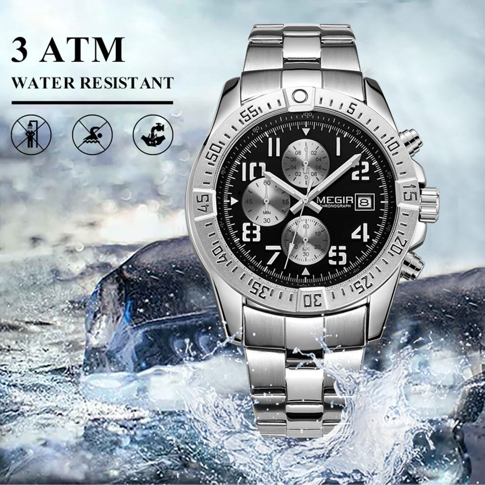 MEGIR Men's Business Quartz Watches Top Luxury Brand Casual Wristwatch Waterproof Date Clock Stainless Steel Man Chronograph 2030