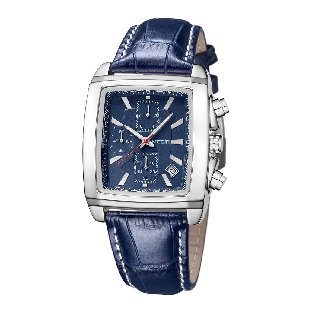 MEGIR Watch Men Business Wristwatch Rectangle Quartz Military Watches Waterproof Luminous Leather Strap Sport Casual Clock Reloj Hombre 2028