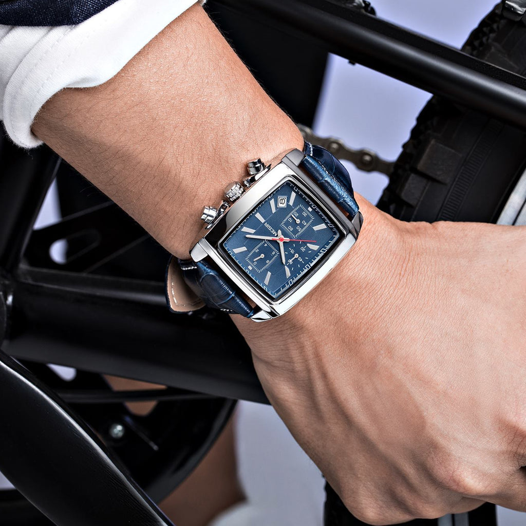 MEGIR Watch Men Business Wristwatch Rectangle Quartz Military Watches Waterproof Luminous Leather Strap Sport Casual Clock Reloj Hombre 2028