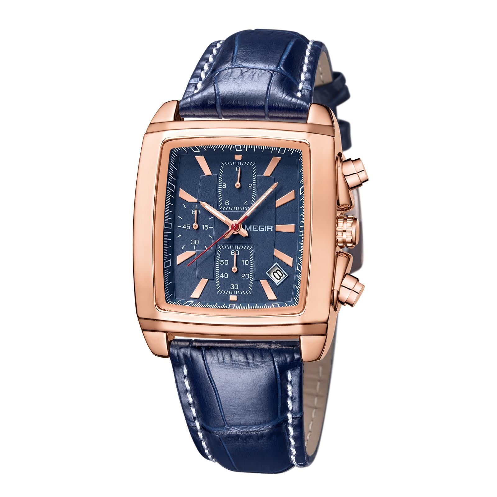 MEGIR Watch Men Business Wristwatch Rectangle Quartz Military Watches Waterproof Luminous Leather Strap Sport Casual Clock Reloj Hombre 2028