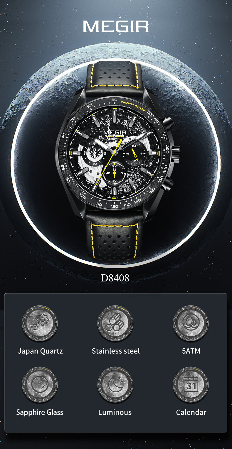 MEGIR Luxury Men's Business Casual Watches Leather Waterproof Quartz Chronograph Male Clock Wristwatch Relogio Masculino 8408