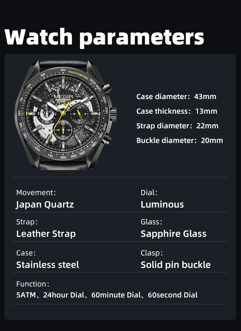 MEGIR Luxury Men's Business Casual Watches Leather Waterproof Quartz Chronograph Male Clock Wristwatch Relogio Masculino 8408