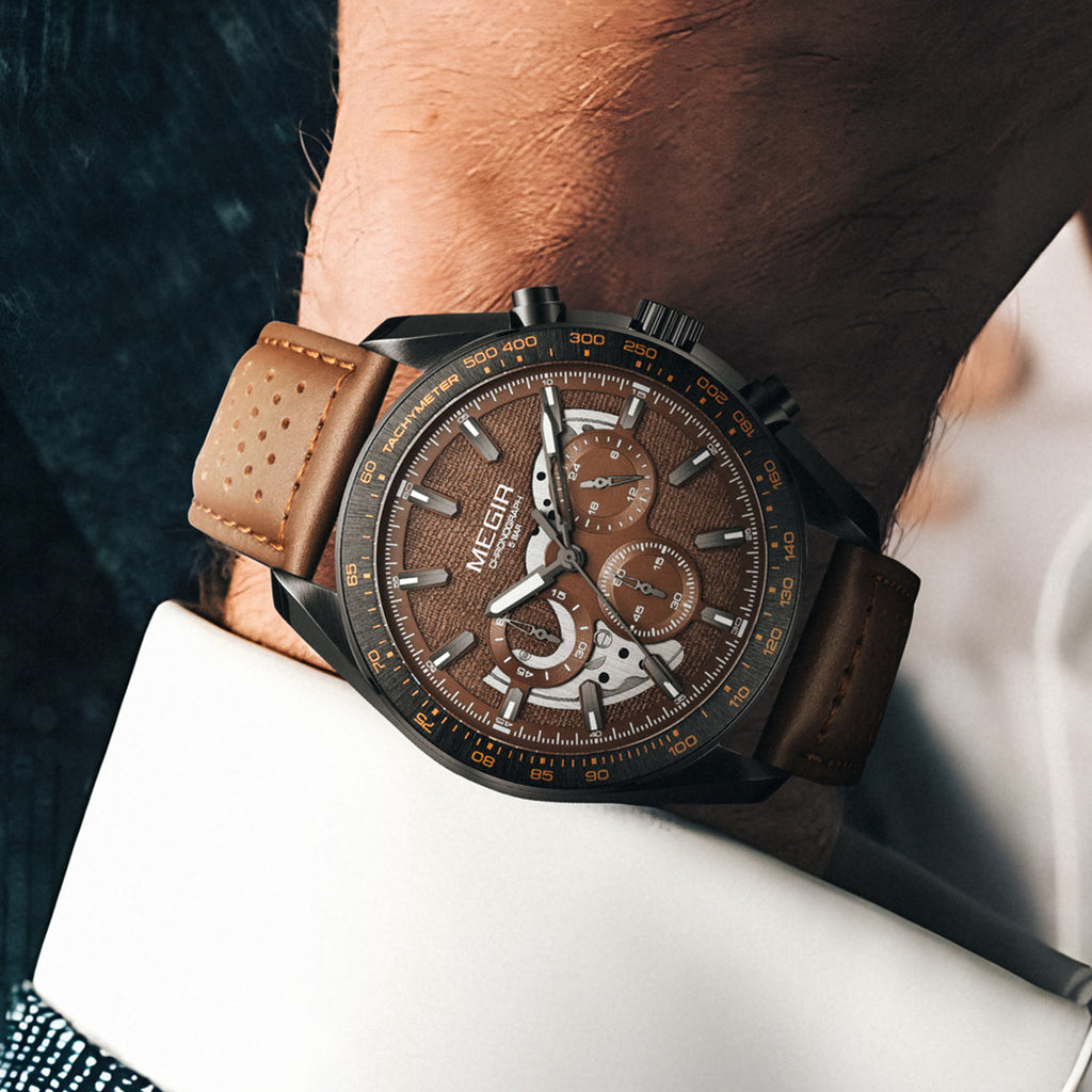 MEGIR Luxury Men's Business Casual Watches Leather Waterproof Quartz Chronograph Male Clock Wristwatch Relogio Masculino 8408
