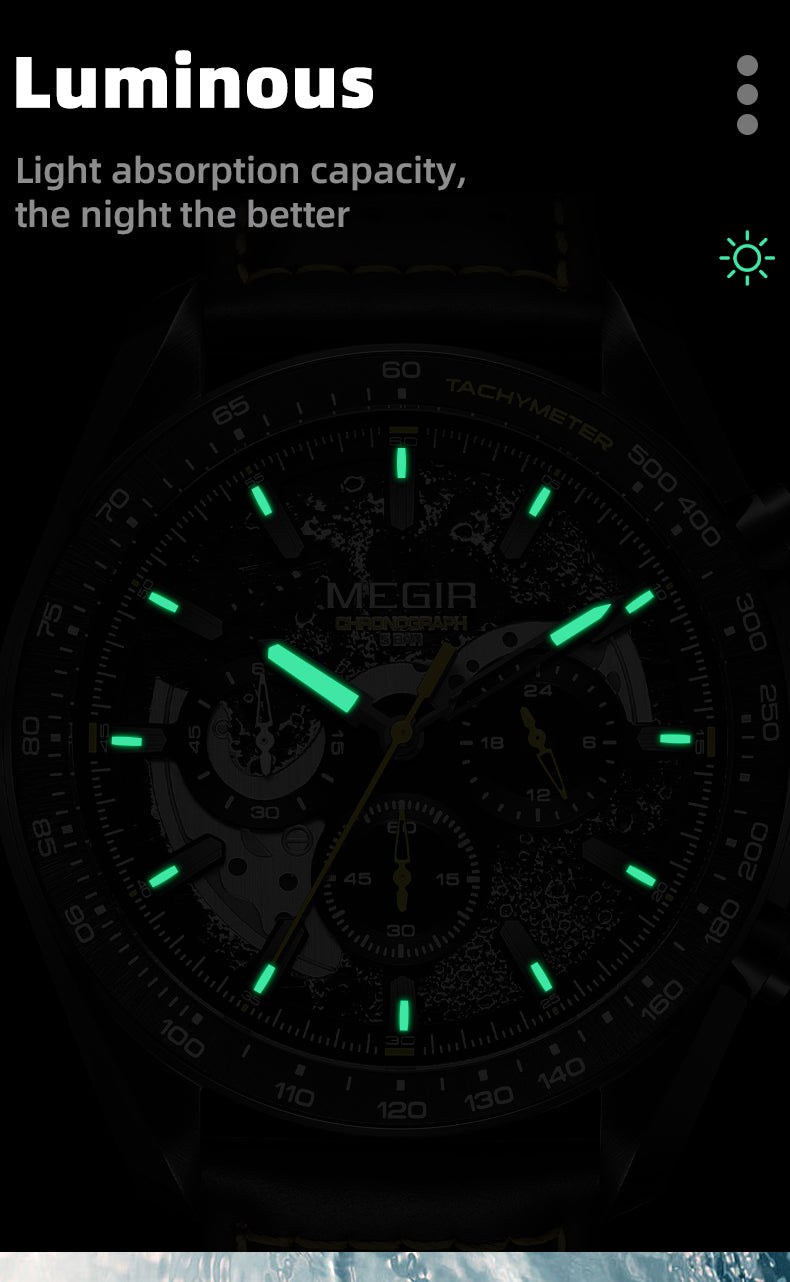 MEGIR Luxury Men's Business Casual Watches Leather Waterproof Quartz Chronograph Male Clock Wristwatch Relogio Masculino 8408