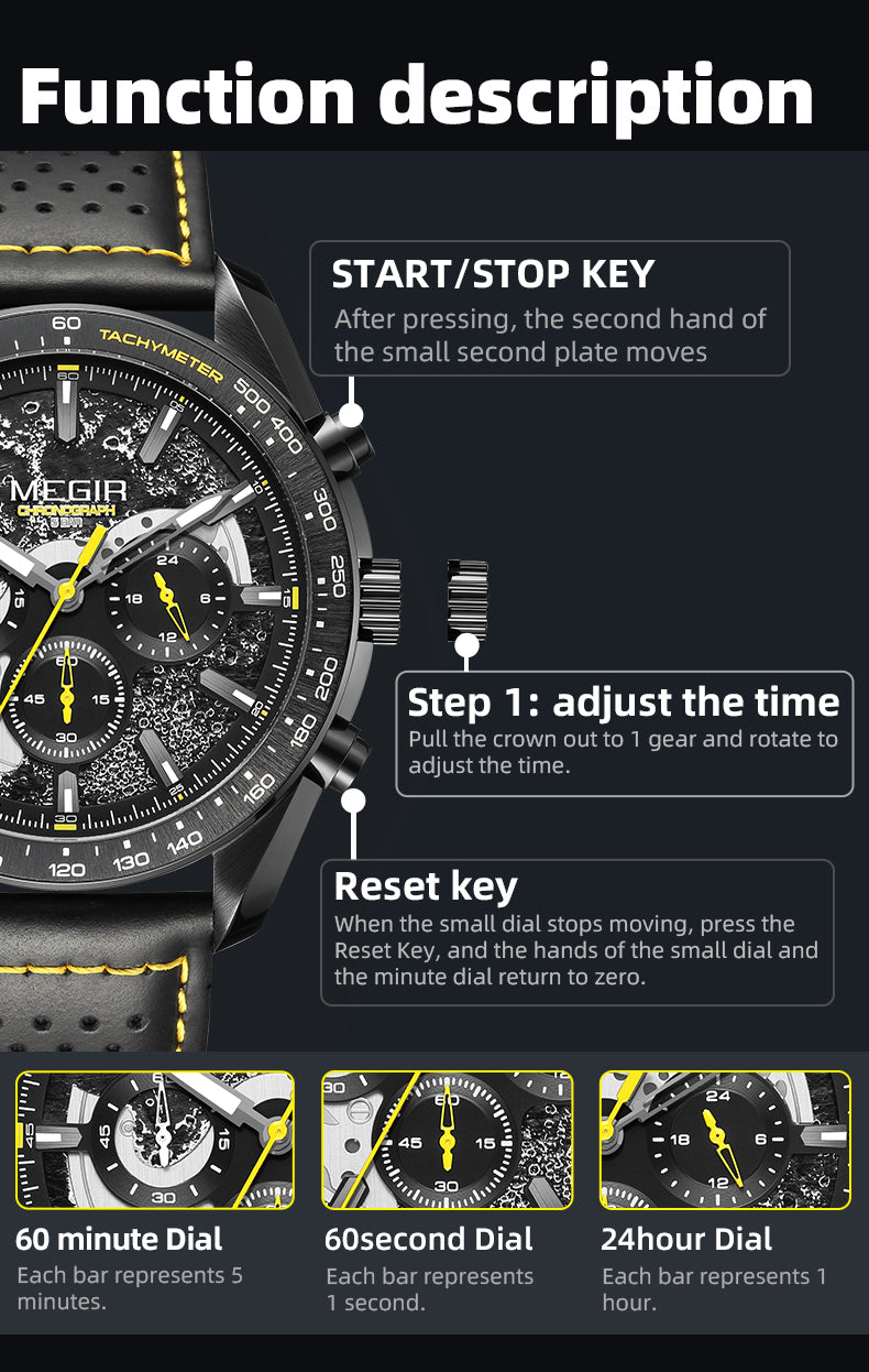 MEGIR Luxury Men's Business Casual Watches Leather Waterproof Quartz Chronograph Male Clock Wristwatch Relogio Masculino 8408