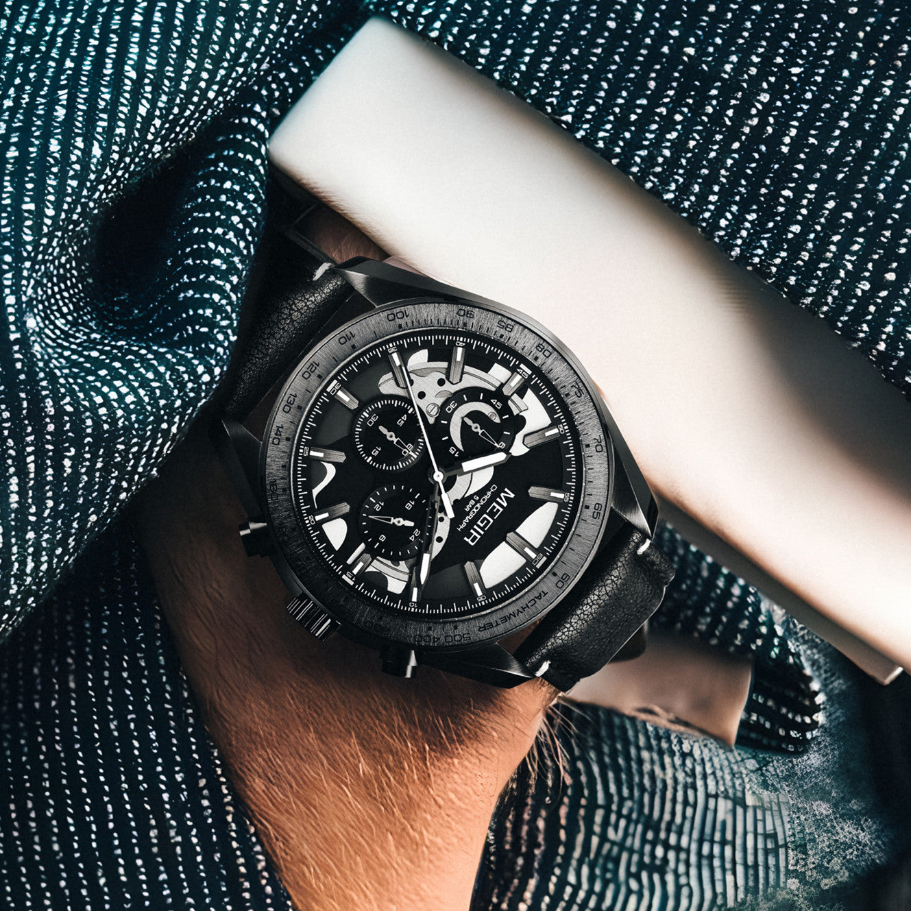 MEGIR Luxury Men's Business Casual Watches Leather Waterproof Quartz Chronograph Male Clock Wristwatch Relogio Masculino 8408