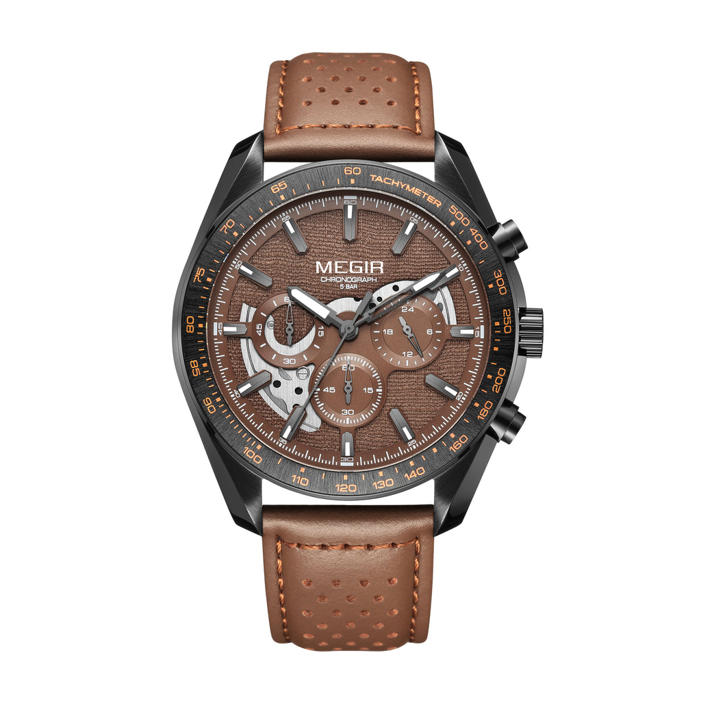 MEGIR Luxury Men's Business Casual Watches Leather Waterproof Quartz Chronograph Male Clock Wristwatch Relogio Masculino 8408