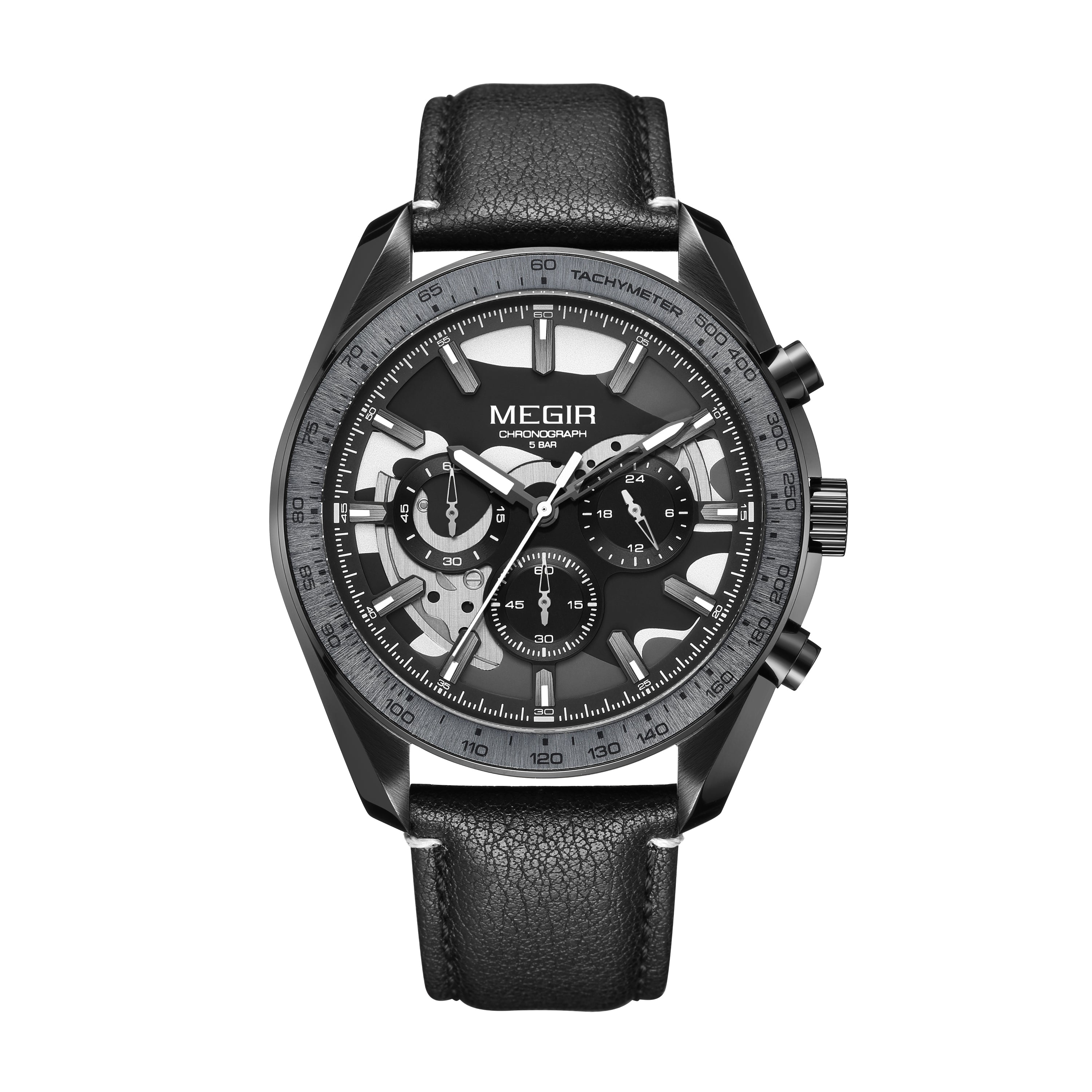 MEGIR Luxury Men's Business Casual Watches Leather Waterproof Quartz Chronograph Male Clock Wristwatch Relogio Masculino 8408