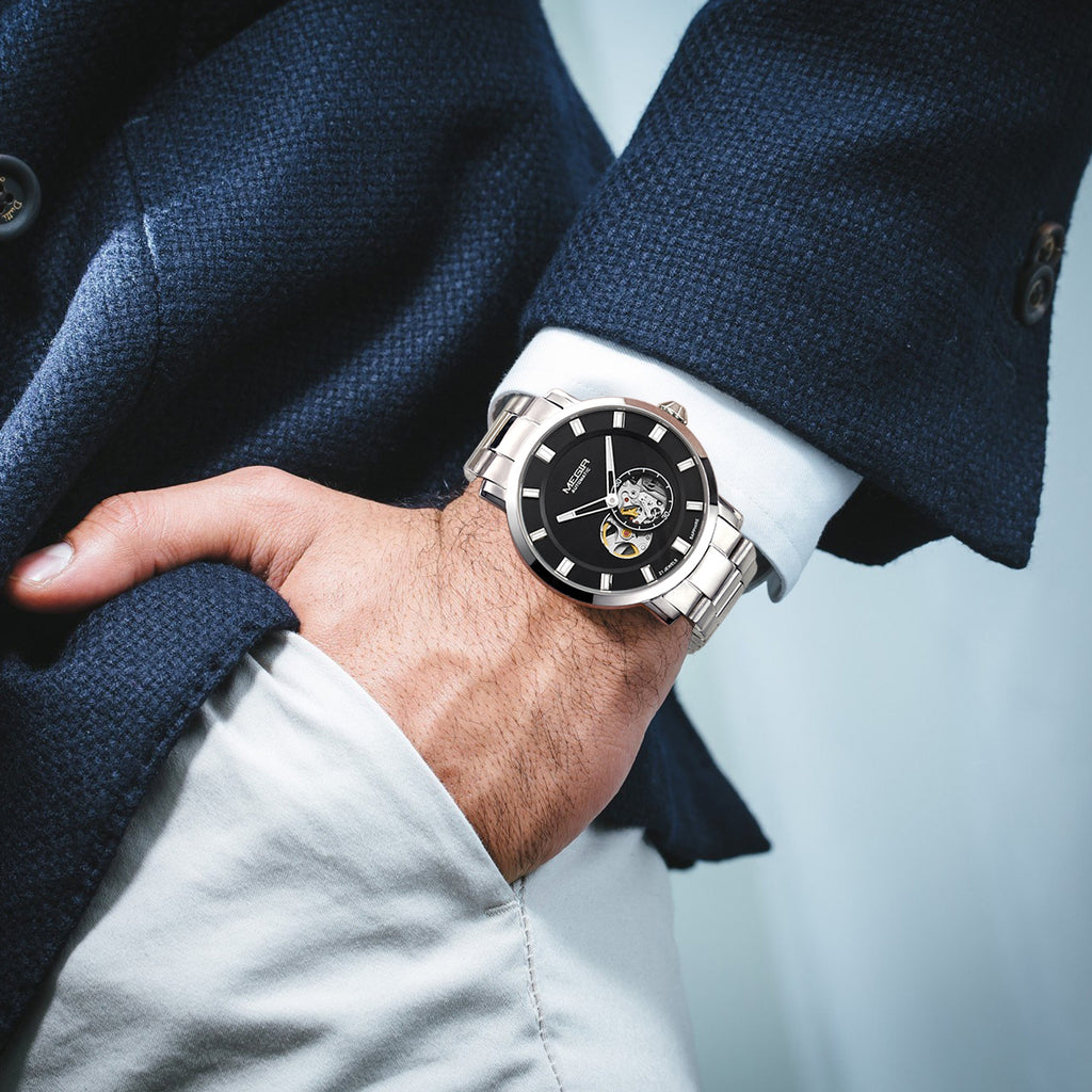 MEGIR Men Watch Hollow Out Automatic Mechanical Stainless Steel Wristwatch Waterproof Luxury Business Wrist Watch Montre Homme 62052