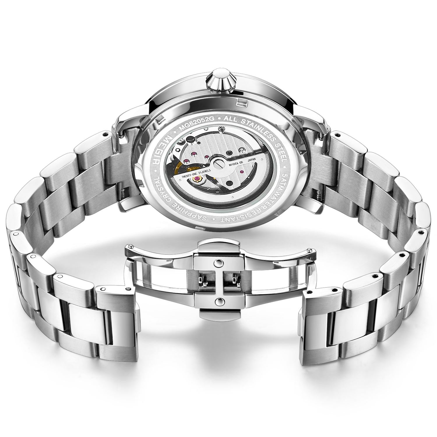 MEGIR Men Watch Hollow Out Automatic Mechanical Stainless Steel Wristwatch Waterproof Luxury Business Wrist Watch Montre Homme 62052