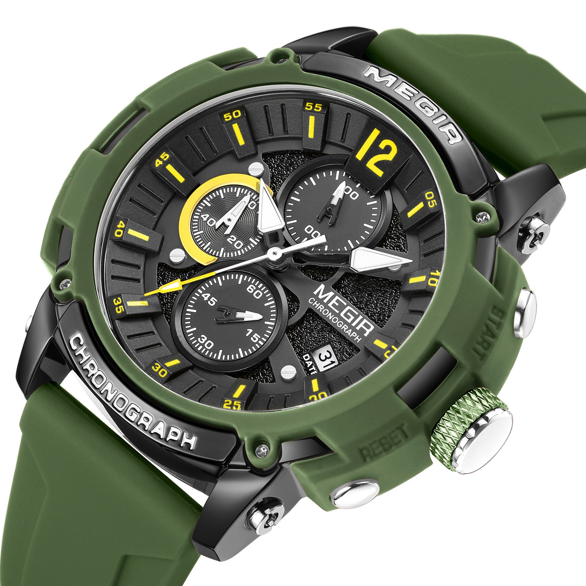 MEGIR Fashion Military Watch for Men Silicone Strap Sport Quartz Chronograph Waterproof Male Clock Wristwatch Reloj Hombre 2208