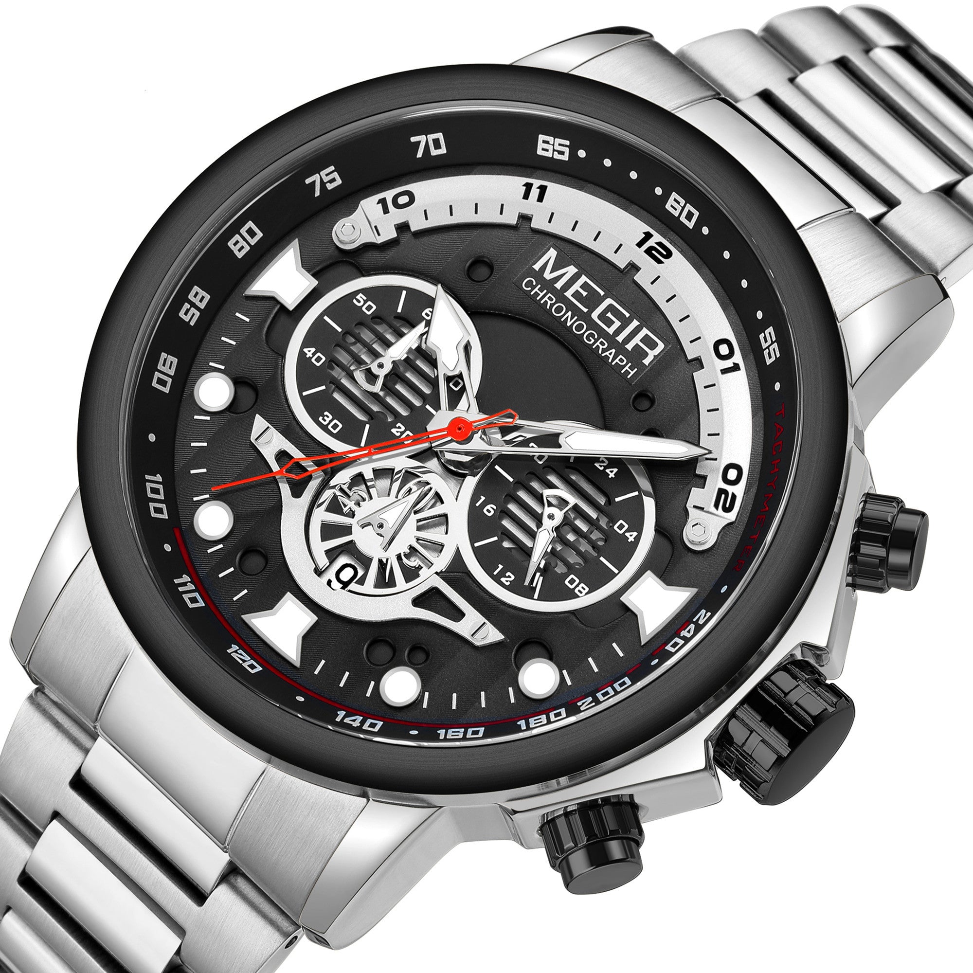MEGIR Luxury Men Watches Stainless Steel Quartz Wristwatches Fashion Men Business Watch Clock Male Chronograph Relogio Masculino 2223