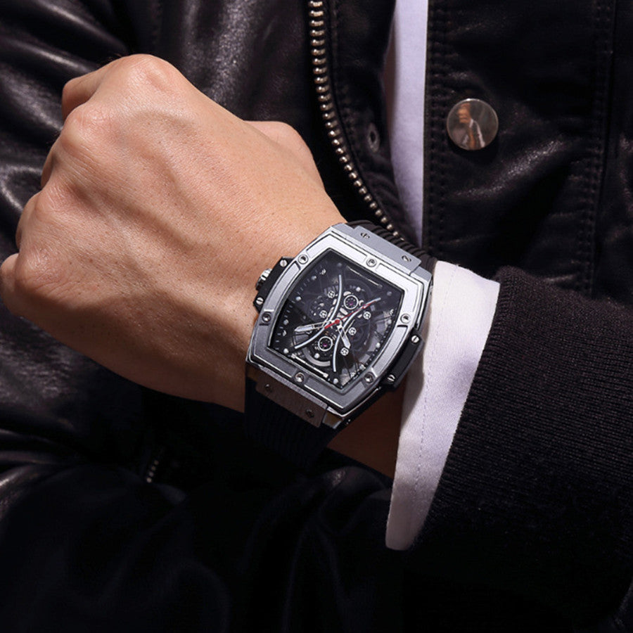 RUIMAS Quartz Sport Watches for Man Hollow Out Fashion Men Wristwatch 3ATM Waterproof Silicone Strap Clock Relogio Masculino 334