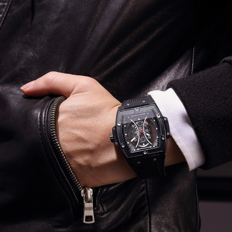 RUIMAS Quartz Sport Watches for Man Hollow Out Fashion Men Wristwatch 3ATM Waterproof Silicone Strap Clock Relogio Masculino 334
