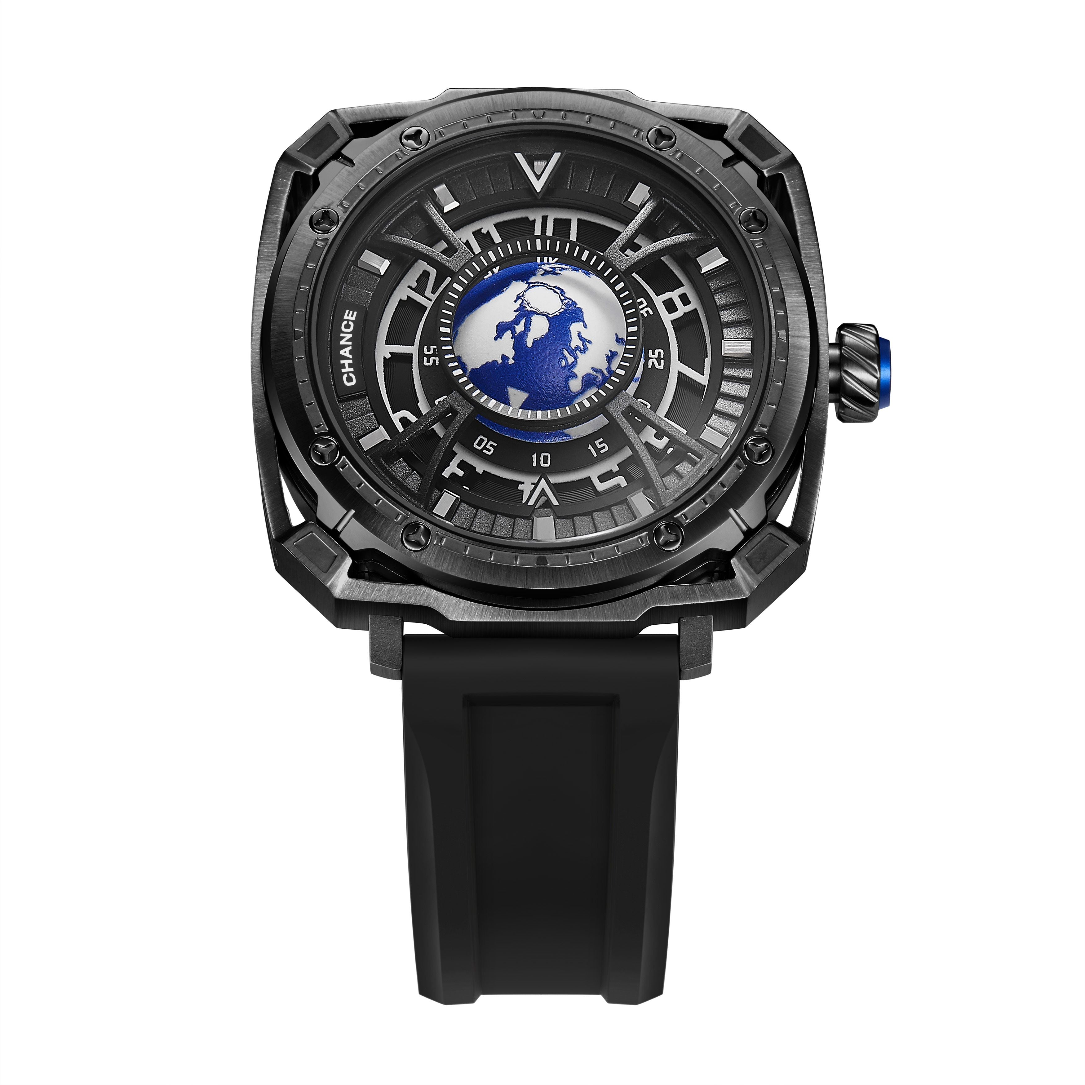 CHANCE Luxury Men Mechanical Wristwatch Automatic Watch Stainless Steel Case Sports Silicone Strap Luminous Watches Clock 9052