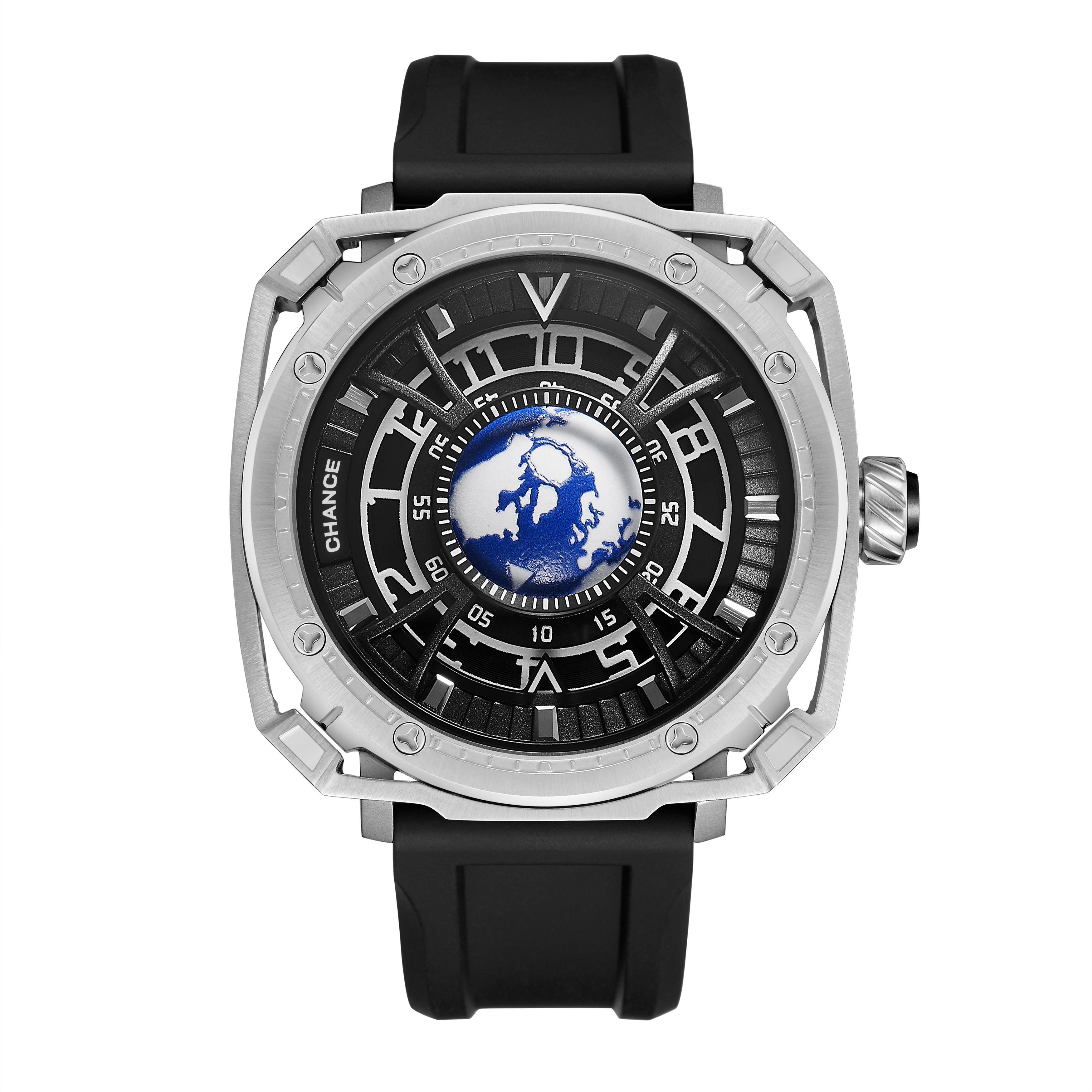 CHANCE Luxury Men Mechanical Wristwatch Automatic Watch Stainless Steel Case Sports Silicone Strap Luminous Watches Clock 9052
