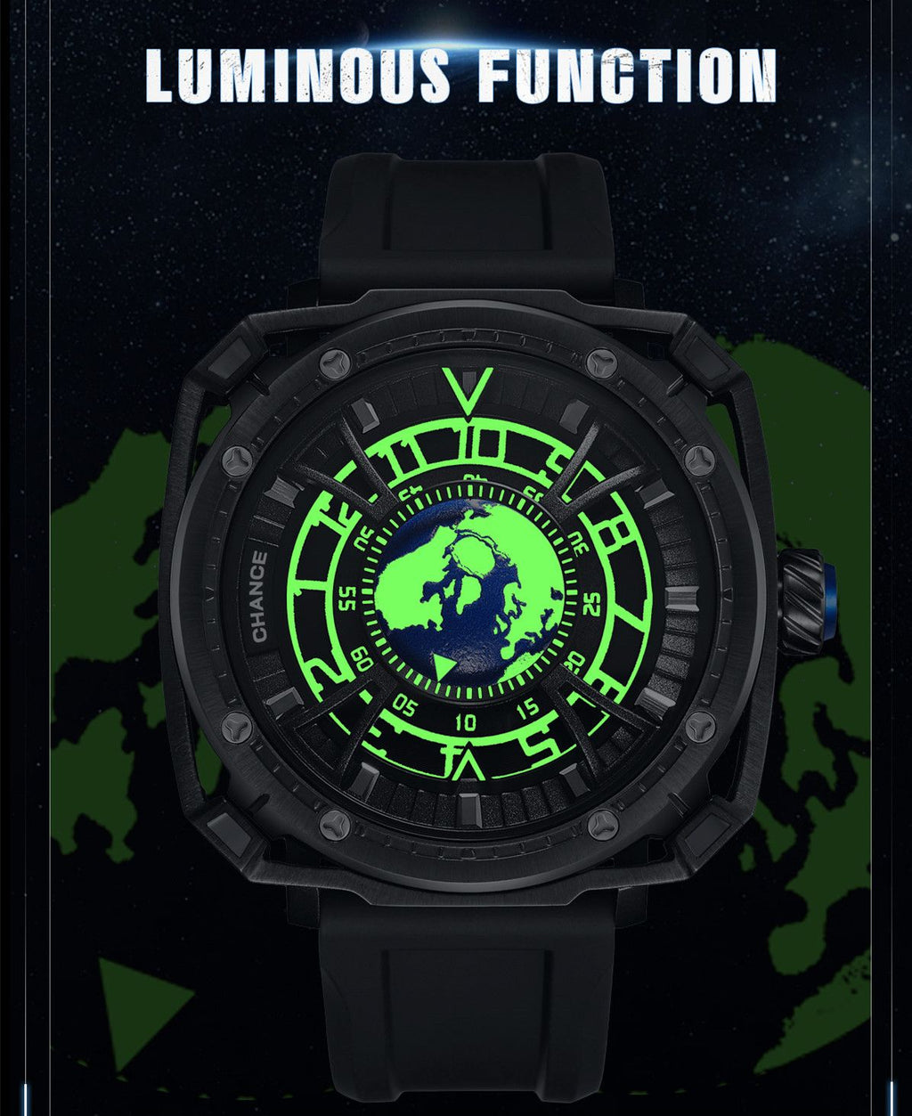 CHANCE Luxury Men Mechanical Wristwatch Automatic Watch Stainless Steel Case Sports Silicone Strap Luminous Watches Clock 9052
