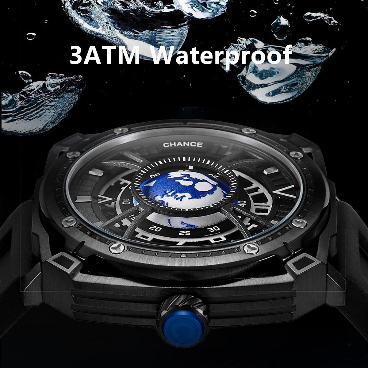 CHANCE Luxury Men Mechanical Wristwatch Automatic Watch Stainless Steel Case Sports Silicone Strap Luminous Watches Clock 9052