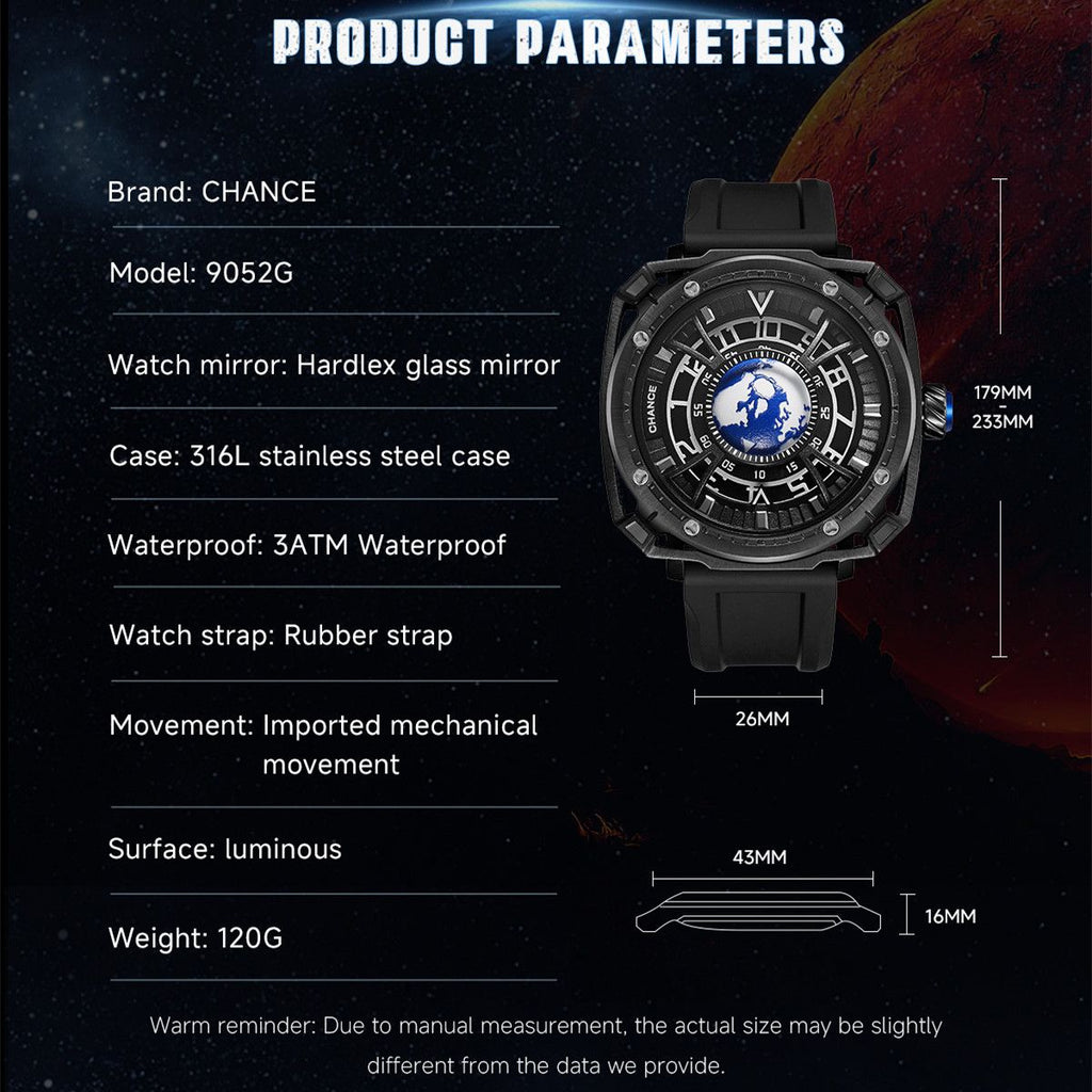CHANCE Luxury Men Mechanical Wristwatch Automatic Watch Stainless Steel Case Sports Silicone Strap Luminous Watches Clock 9052