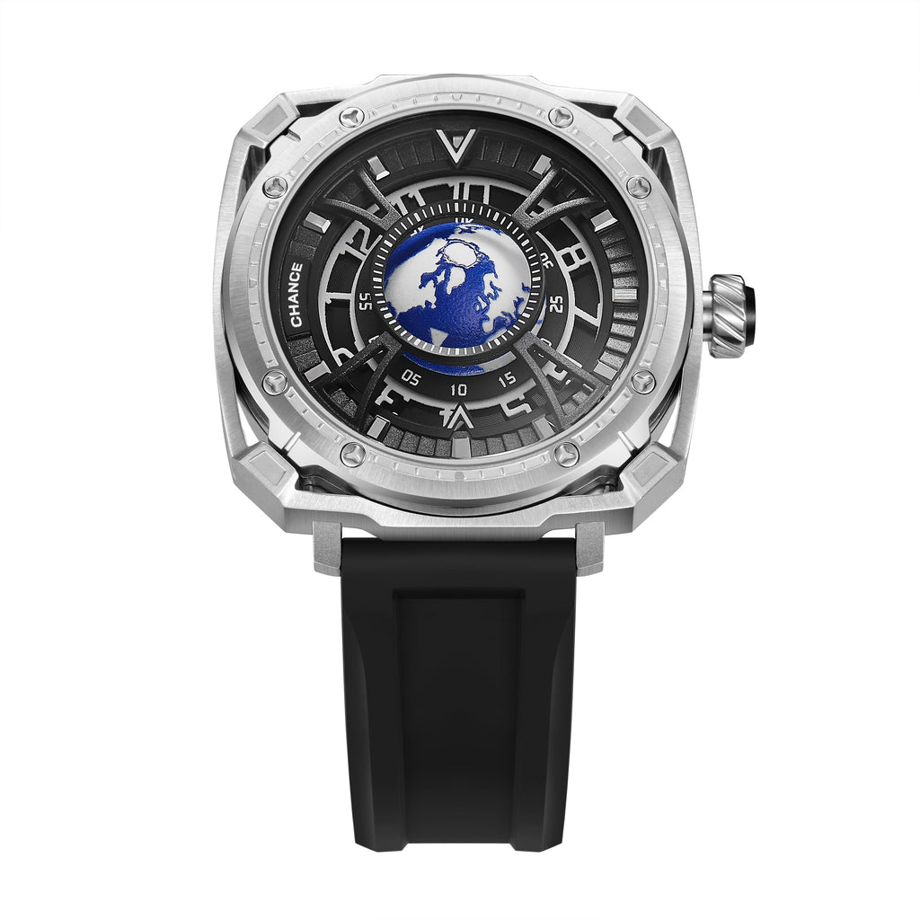 CHANCE Luxury Men Mechanical Wristwatch Automatic Watch Stainless Steel Case Sports Silicone Strap Luminous Watches Clock 9052